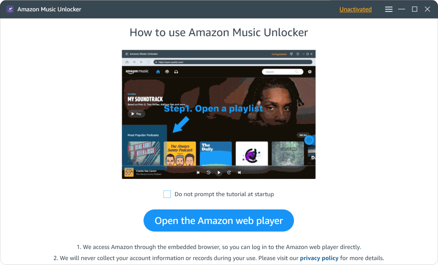 Tab The Button to Open The Amazon Web Player to Download Amazon Music