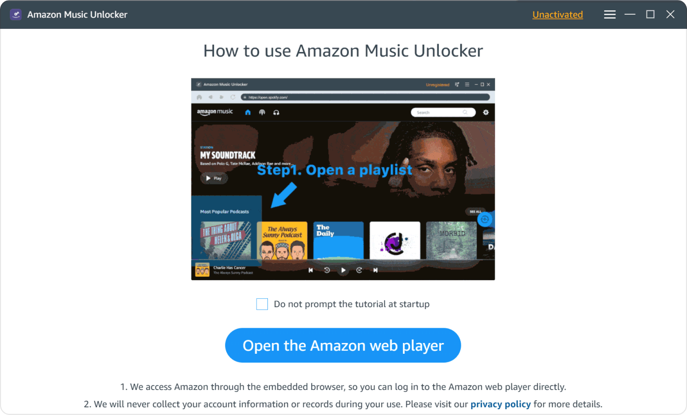 Tippen Sie auf die Schaltfläche, um den Amazon Web Player zu öffnen