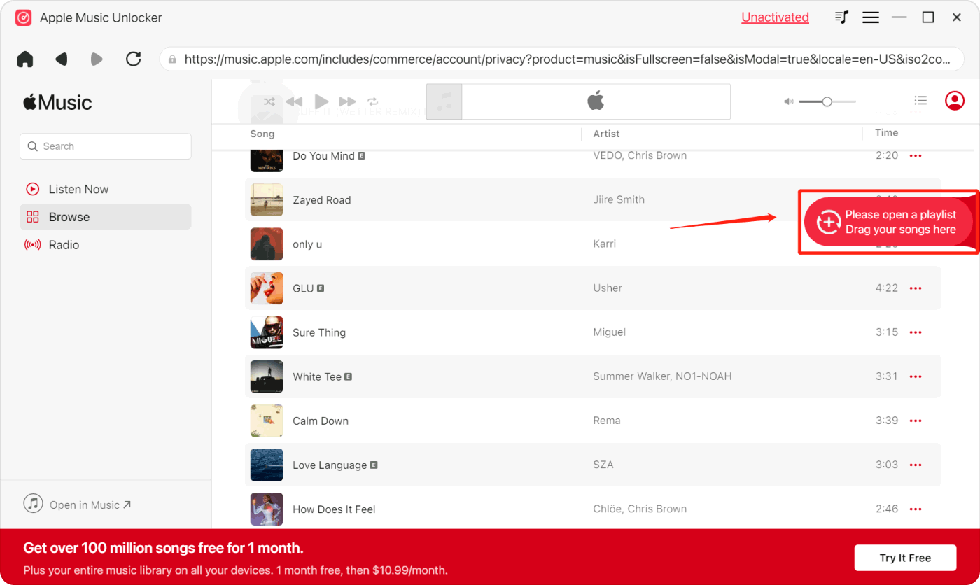 Adicionar músicas da Apple Music à lista