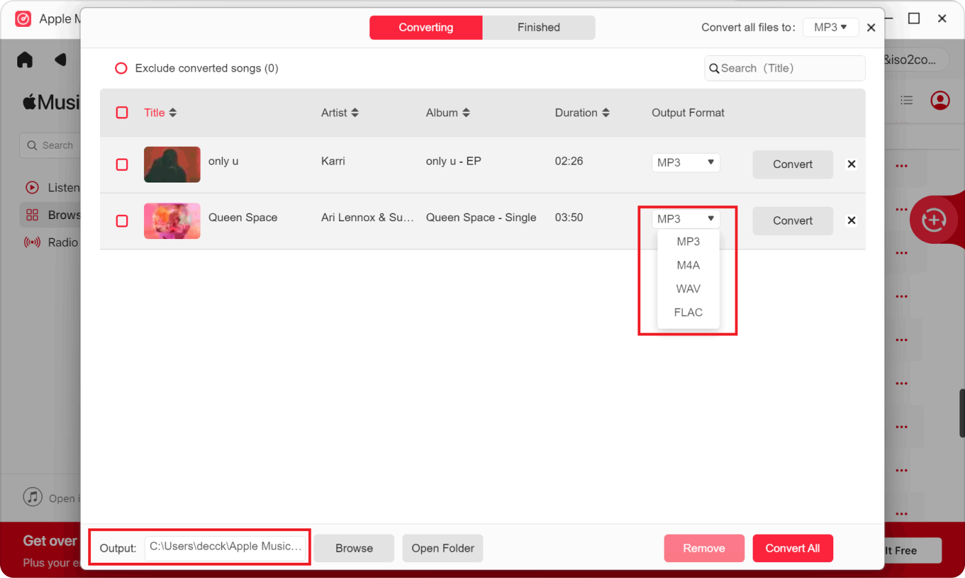 Choose The Output Format for The Songs from Apple Music