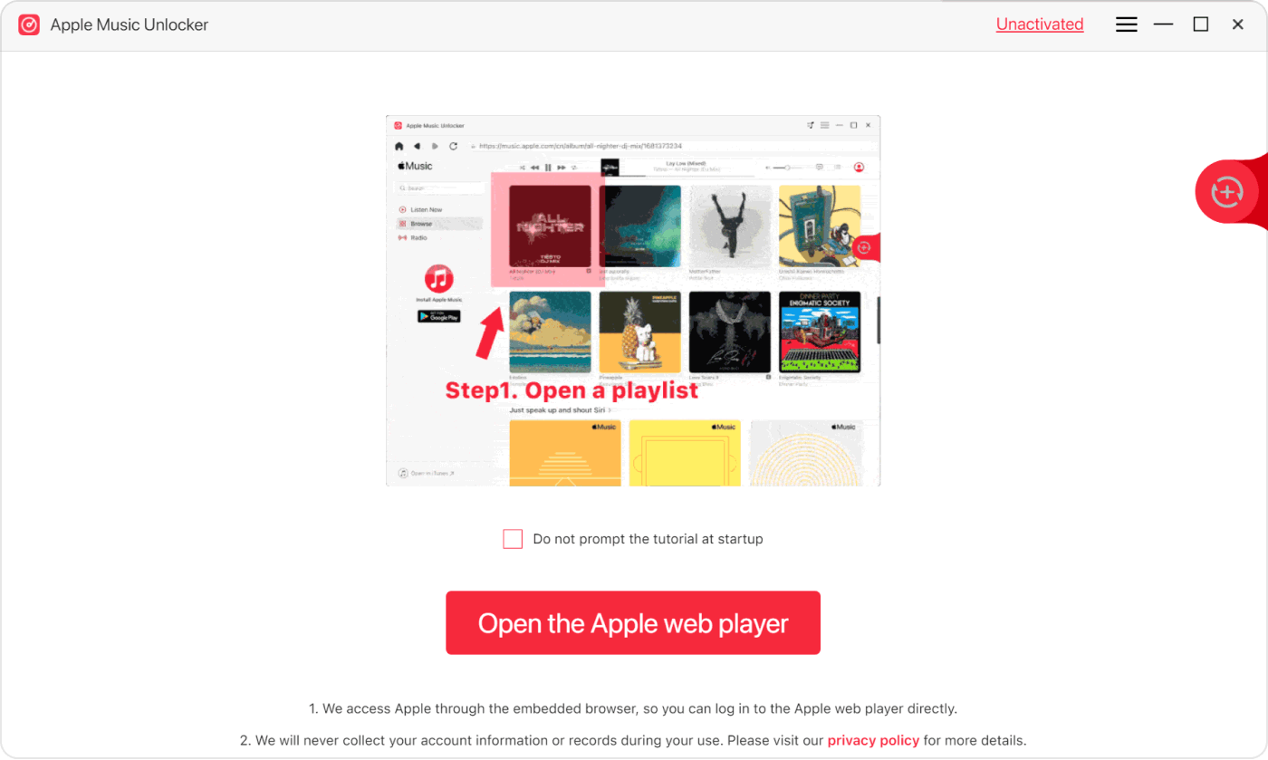 Pestaña para abrir Apple Web Player y transferir Apple Music a Google Play