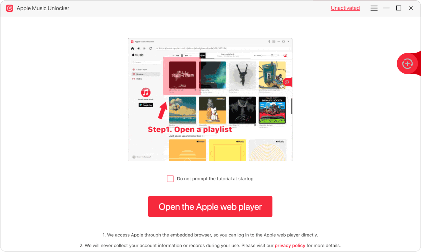 اضغط على زر Apple Web Player