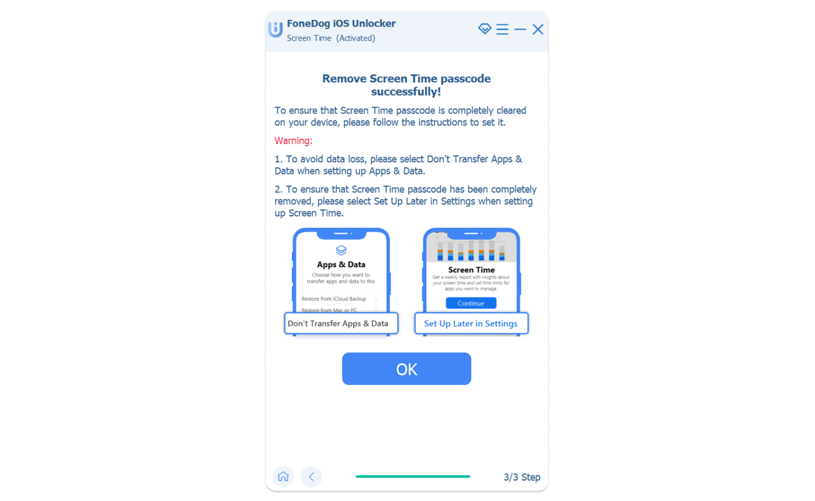 Processo di rimozione del tempo di utilizzo completato