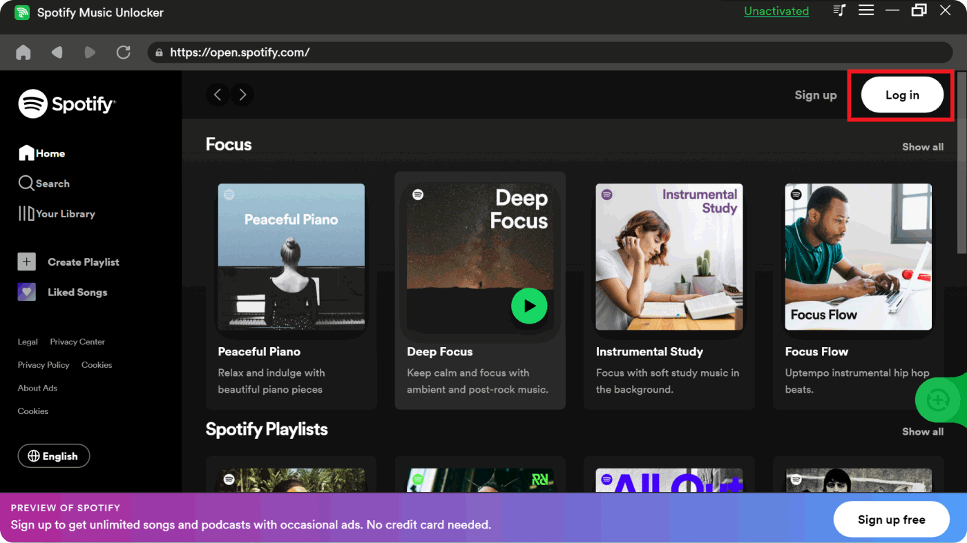 Spotify를 MP3 형식으로 변환하려면 계정에 로그인하세요.