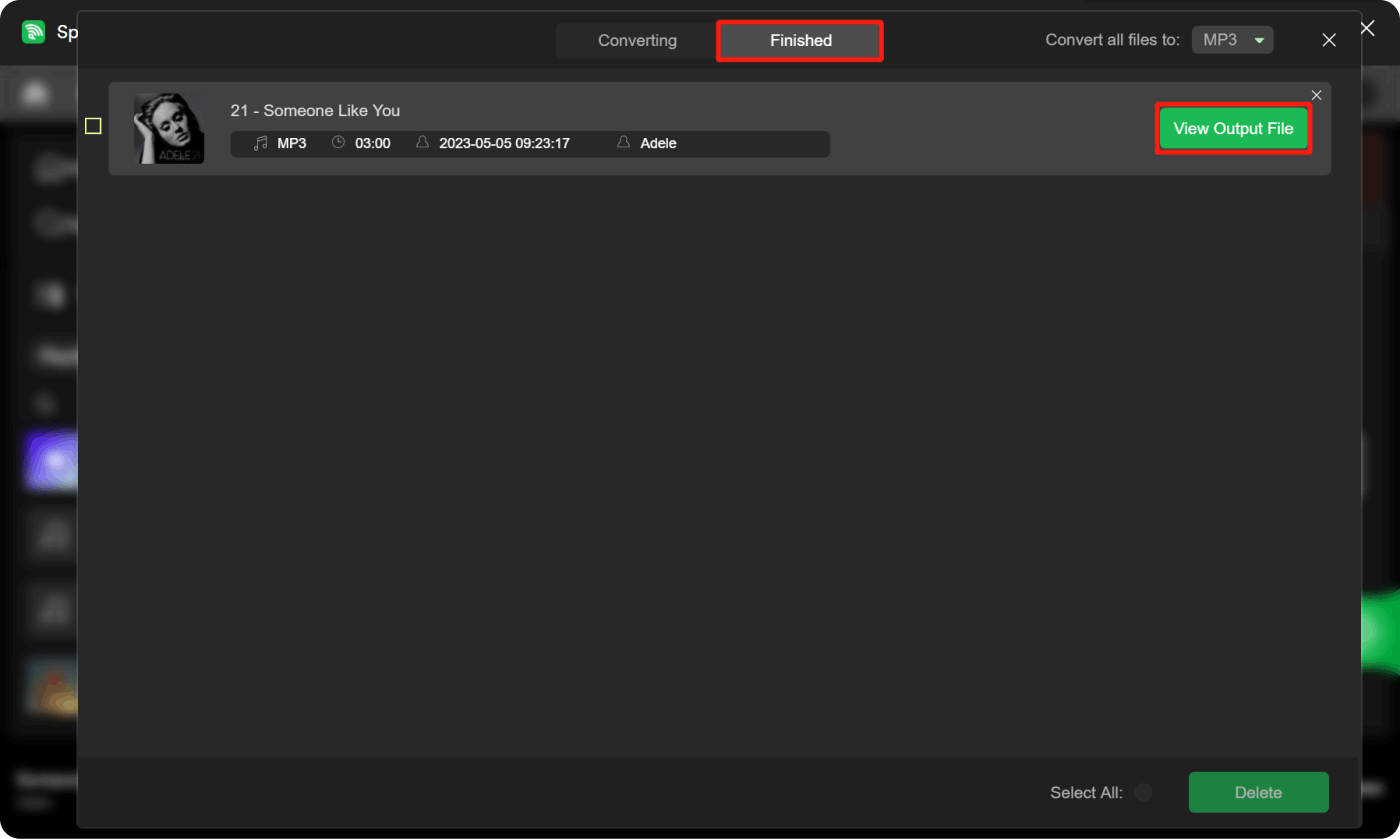 Tab to View Output File of The Converted Spotify Playlists