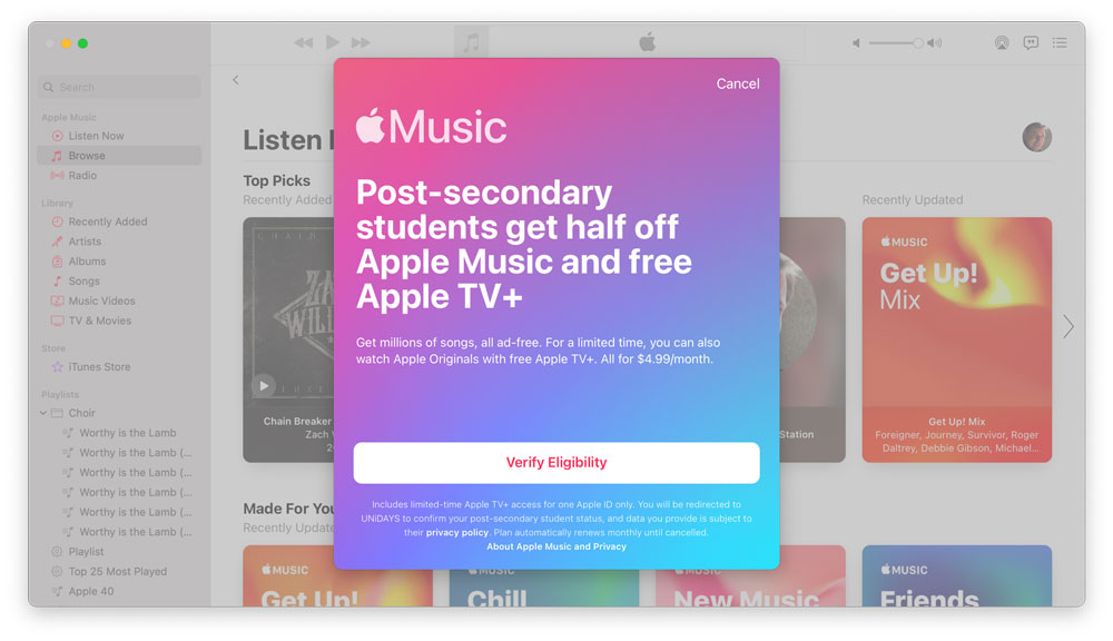 Apple Music Student Plan で Apple TV Plus を入手