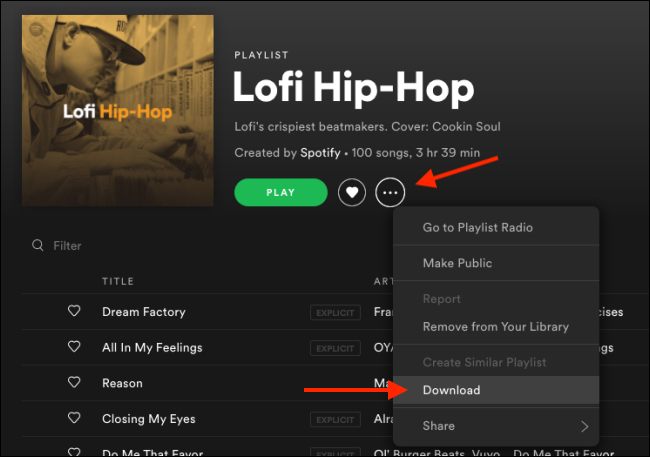 Det officiella sättet att ladda ner Spotify-spellistan på plattformen