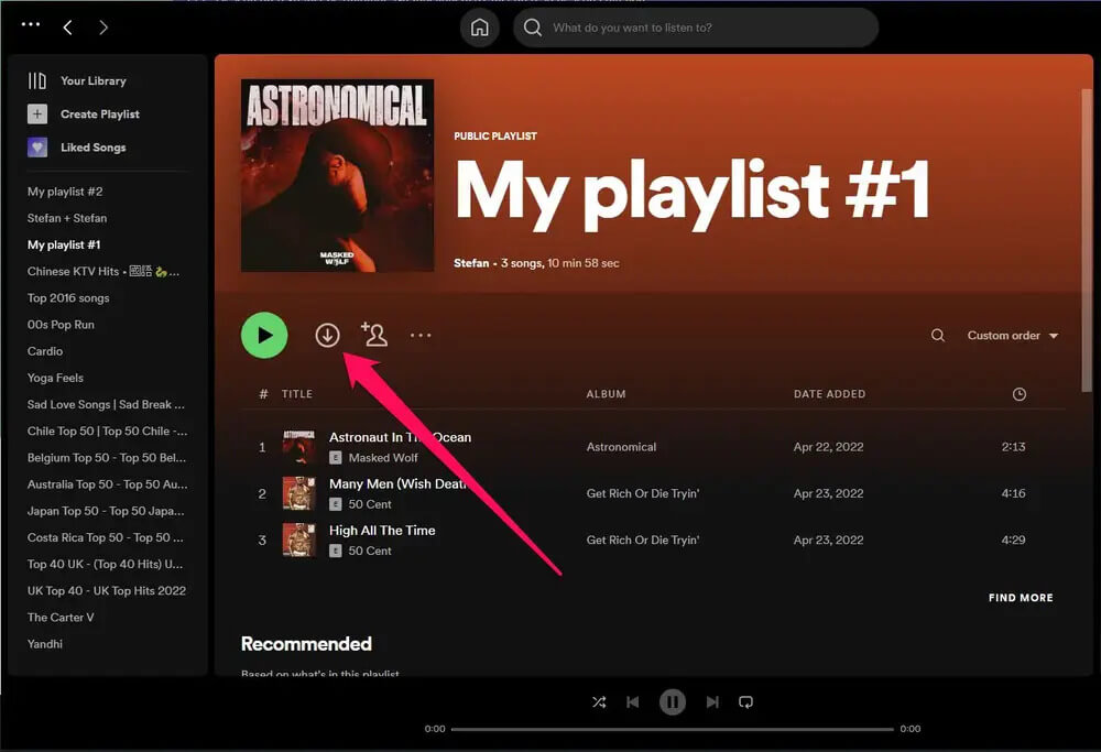 Haga clic en el ícono de descarga para descargar música a Mac