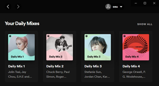 Recurso de música do Spotify: mixagens diárias