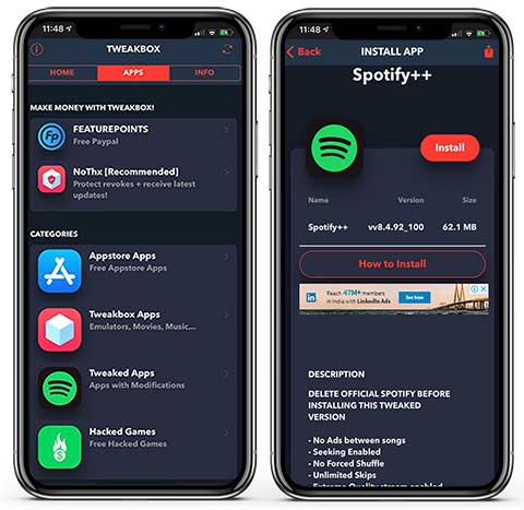 Usa Spotify gratuitamente su TweakBox
