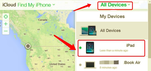 Use Find My iPhone para arreglar el problema de iPad bloqueado