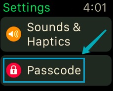 Change Apple Watch Passcode via Settings App
