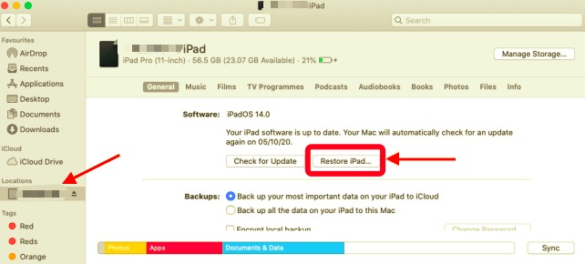 Restablecer código de acceso en iPad usando iTunes