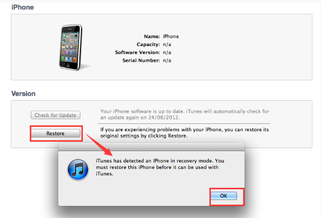 Utilizzo di iTunes per sbloccare iPhone senza codice