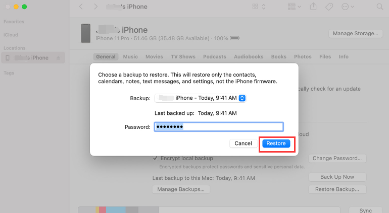 忘记 iPhone 密码时使用 iTunes 重置