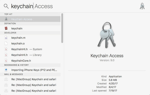 在 Mac 上搜索钥匙串
