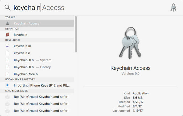 Sök nyckelring på Mac