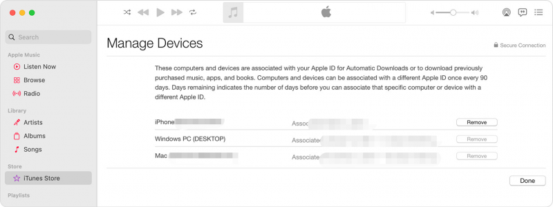 Remova seus dispositivos do iTunes sincronizados