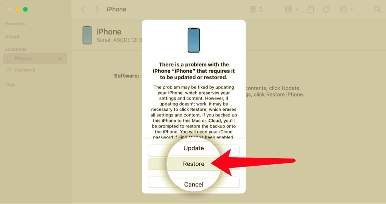 Risolvi il problema con il passcode dell'iPhone dimenticato utilizzando la modalità di ripristino