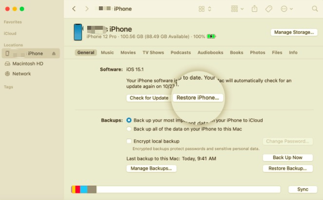 Ripristina iPhone tramite iTunes per sbloccarlo
