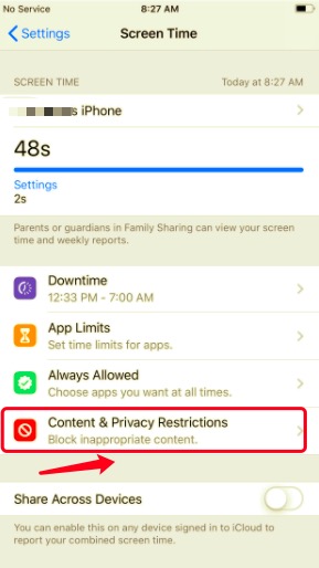 Manage Parental Controls from Content & Privacy Restrictions