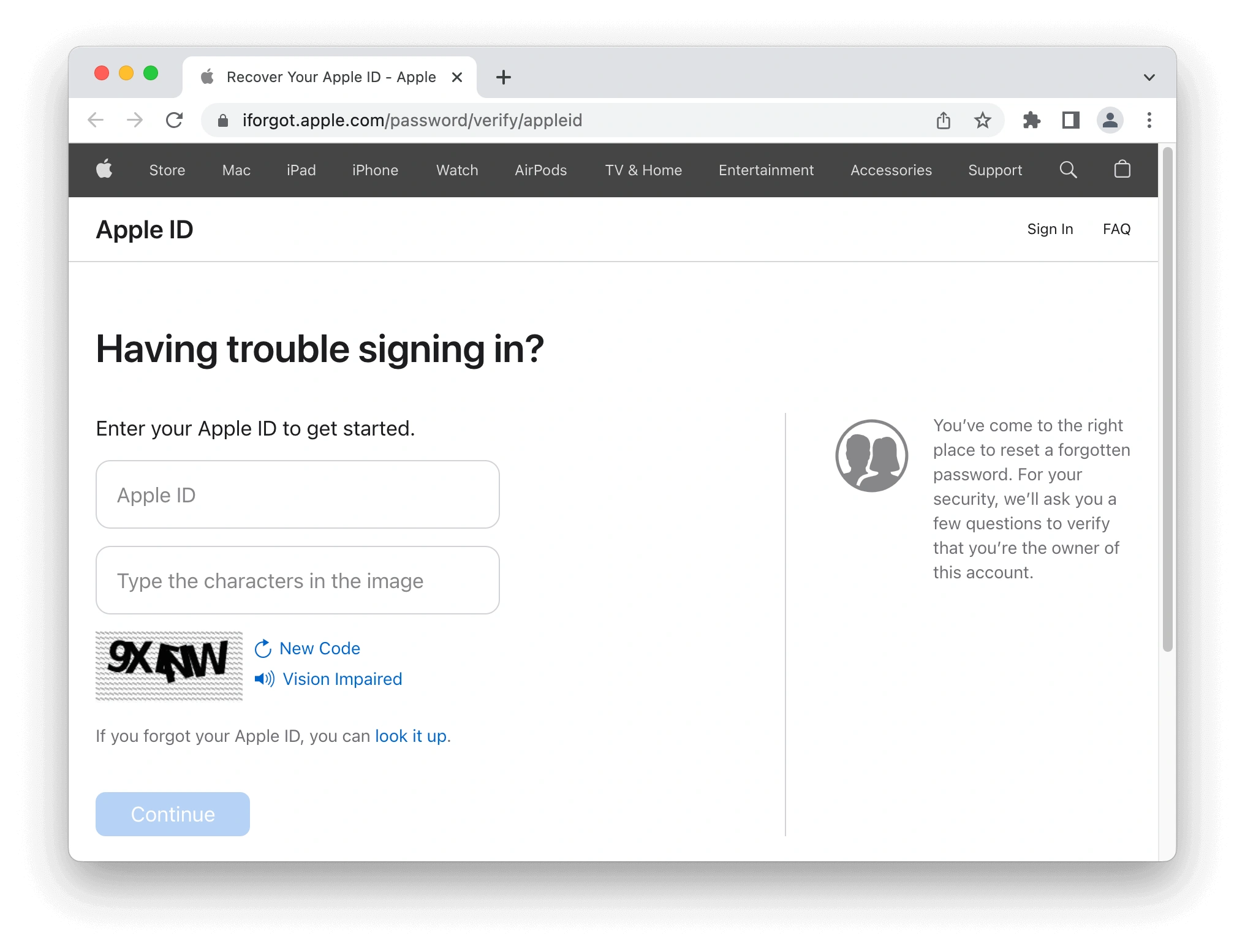 iForgot.appleid.com을 사용하여 Apple ID 재설정