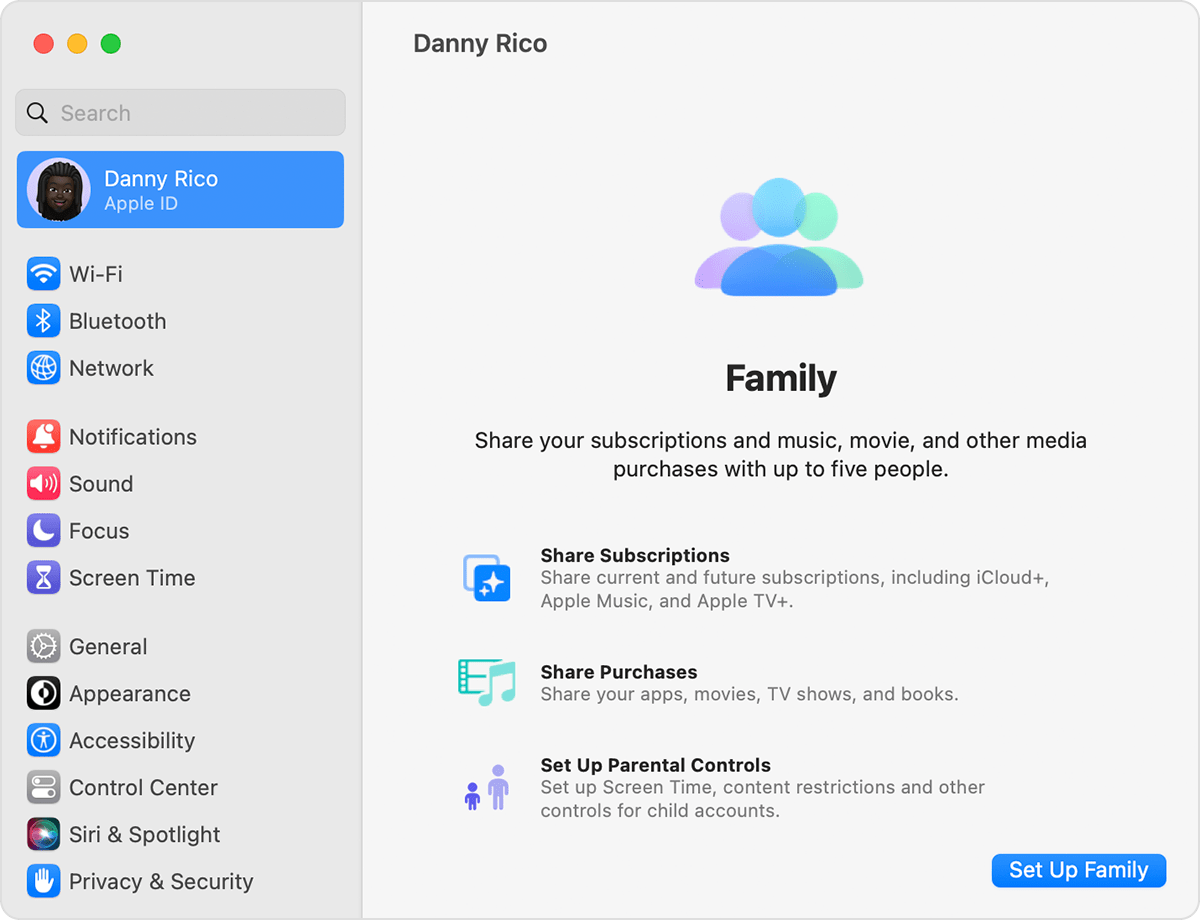 Configura la condivisione familiare sul Mac