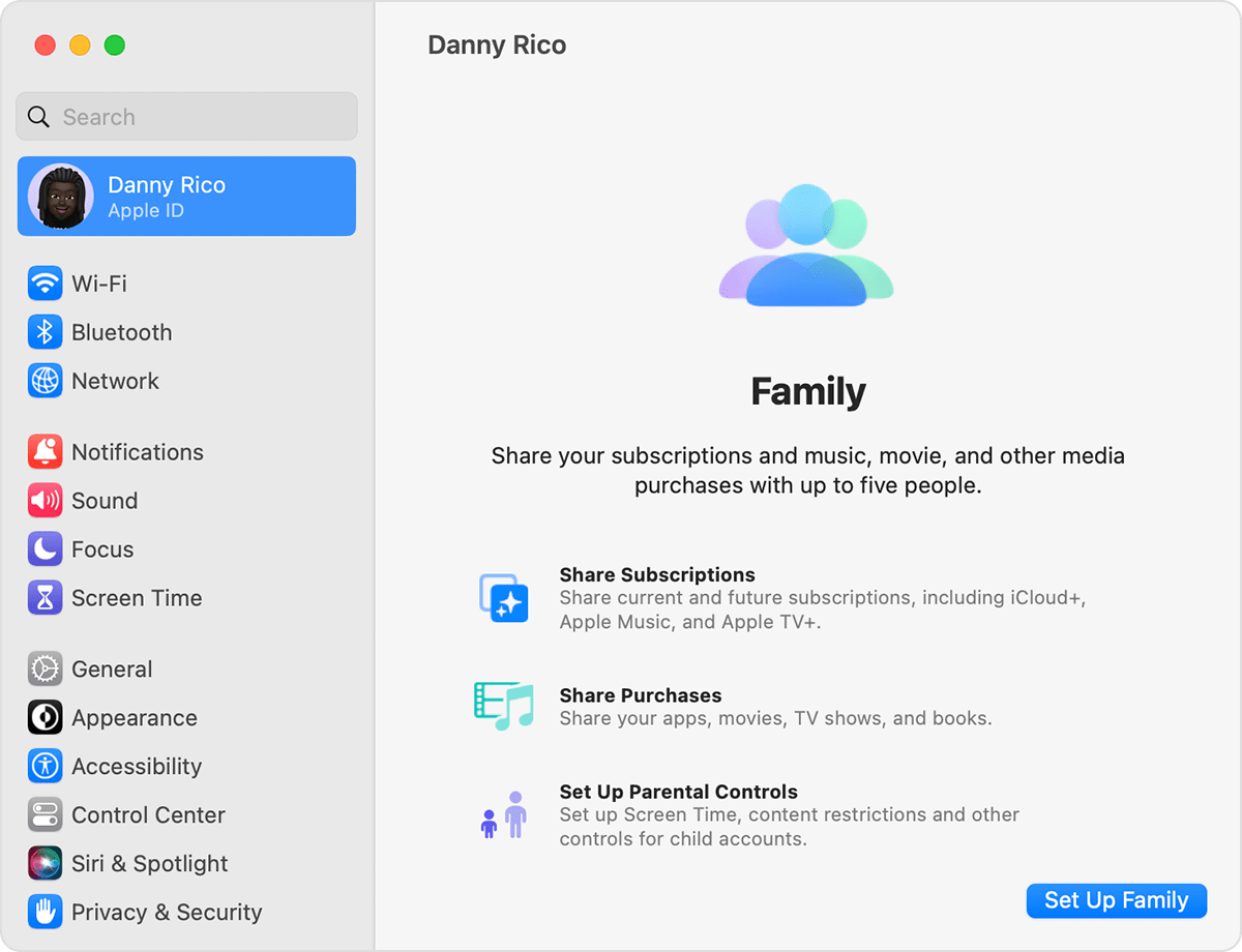 Configurer le partage familial sur Mac