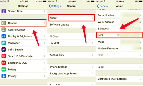 Trouver le numéro IMEI via les paramètres de l'iPhone