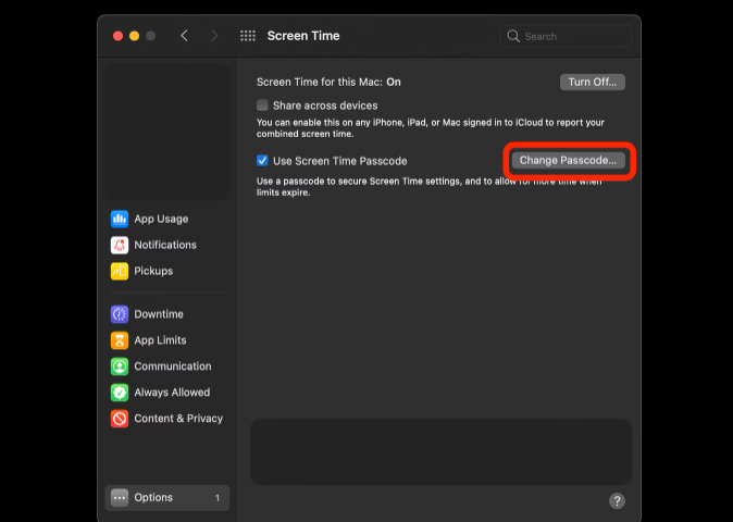 使用 Mac 重置自己设备的屏幕时间密码