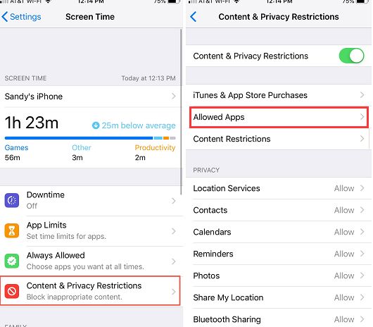Abilita le restrizioni limitando l'uso di app e funzionalità integrate