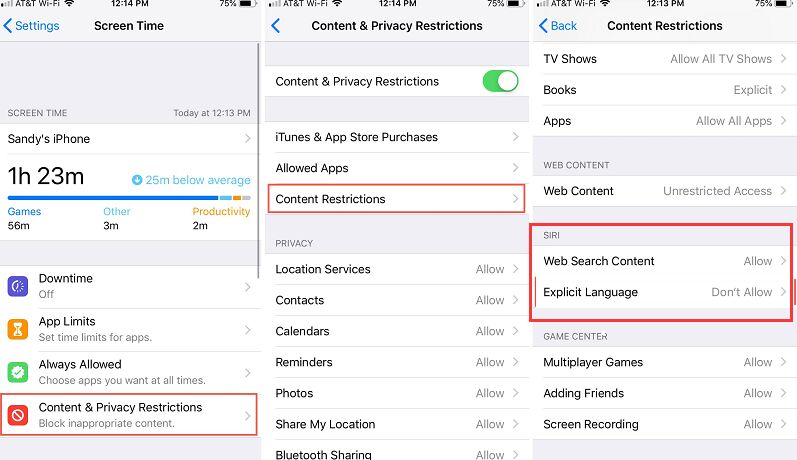 Abilita le restrizioni negando Siri Web Search