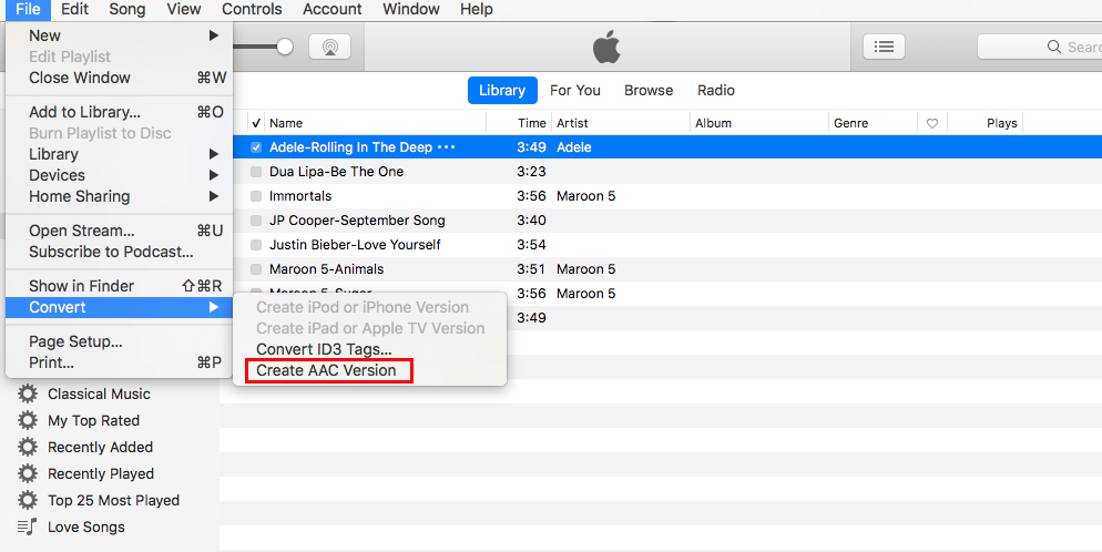 Crea la versione ACC di Spotify Music in iTunes