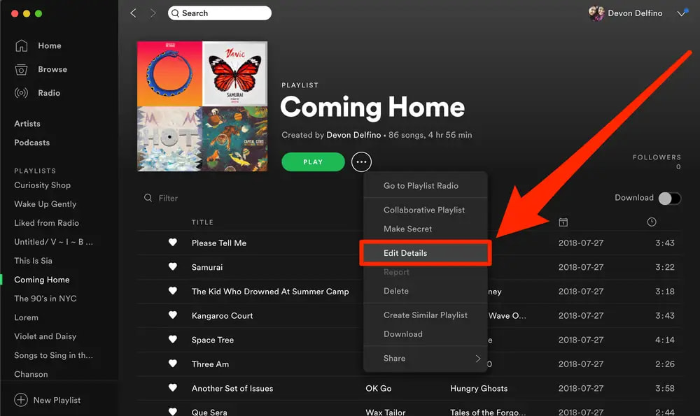 Cambia l'immagine su una playlist Spotify su un dispositivo desktop