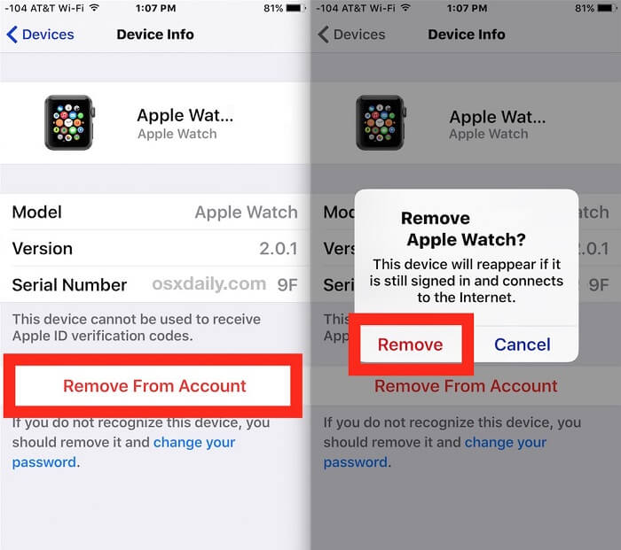 Eliminar cuenta para arreglar Apple ID no se puede usar para desbloquear este iPhone