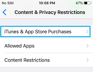 per abilitare le restrizioni controllando gli acquisti su iTunes e App Store