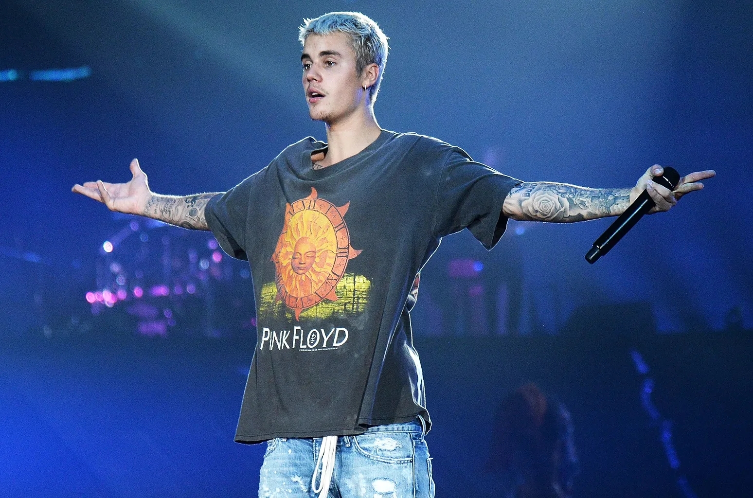 Una foto di Justin Bieber da uno dei suoi spettacoli