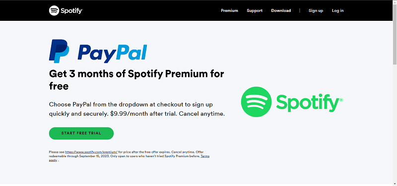 Ottieni Spotify gratis con PayPal