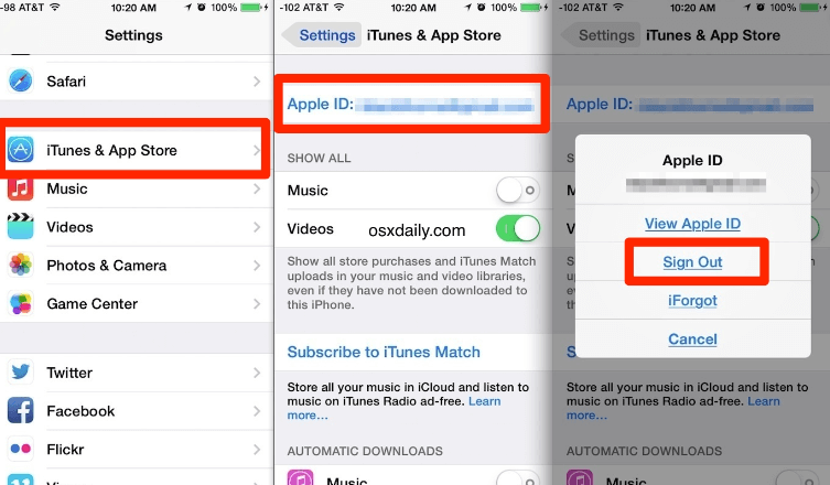 Logga ut från Apple ID