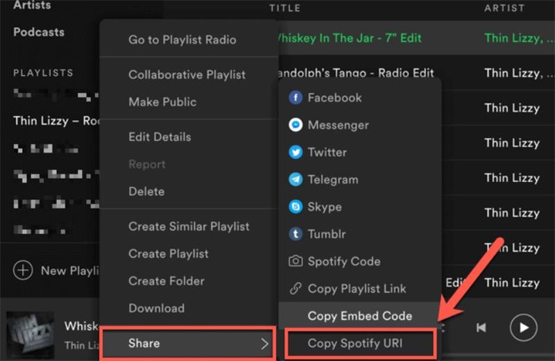 تصدير قوائم التشغيل من Spotify كـ URI