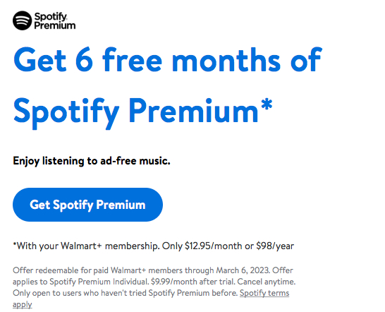 Walmart Plus 회원이 되어 Spotify Premium 무료 이용