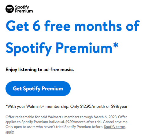 Get Spotify Premium Free by Being Walmart Plus Members