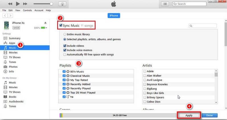 将 iTunes 同步到您的 iPhone 以传输 Amazon Music