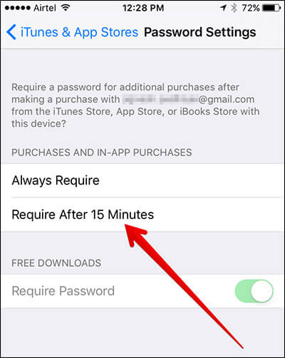Désactivez Toujours exiger un mot de passe lorsque l'App Store continue de demander un mot de passe