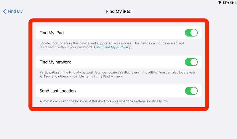 Schalten Sie „Letzten Standort senden“ ein, um den iPad-Passcode ohne Wiederherstellung zu entsperren