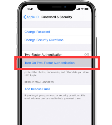 Attiva l'autenticazione a due fattori prima di rimuovere l'ID Apple