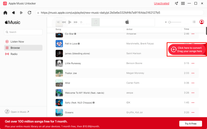 Sélectionnez Apple Music Songs